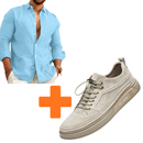 (PAGUE 1 LEVE 2 ) Sapatênis Masculino Em Couro Premium Off-Ekien + Camisa de Linho Premium Masculina