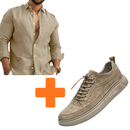 (PAGUE 1 LEVE 2 ) Sapatênis Masculino Em Couro Premium Off-Ekien + Camisa de Linho Premium Masculina