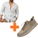 (PAGUE 1 LEVE 2 ) Sapatênis Masculino Em Couro Premium Off-Ekien + Camisa de Linho Premium Masculina