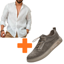 (PAGUE 1 LEVE 2 ) Sapatênis Masculino Em Couro Premium Off-Ekien + Camisa de Linho Premium Masculina